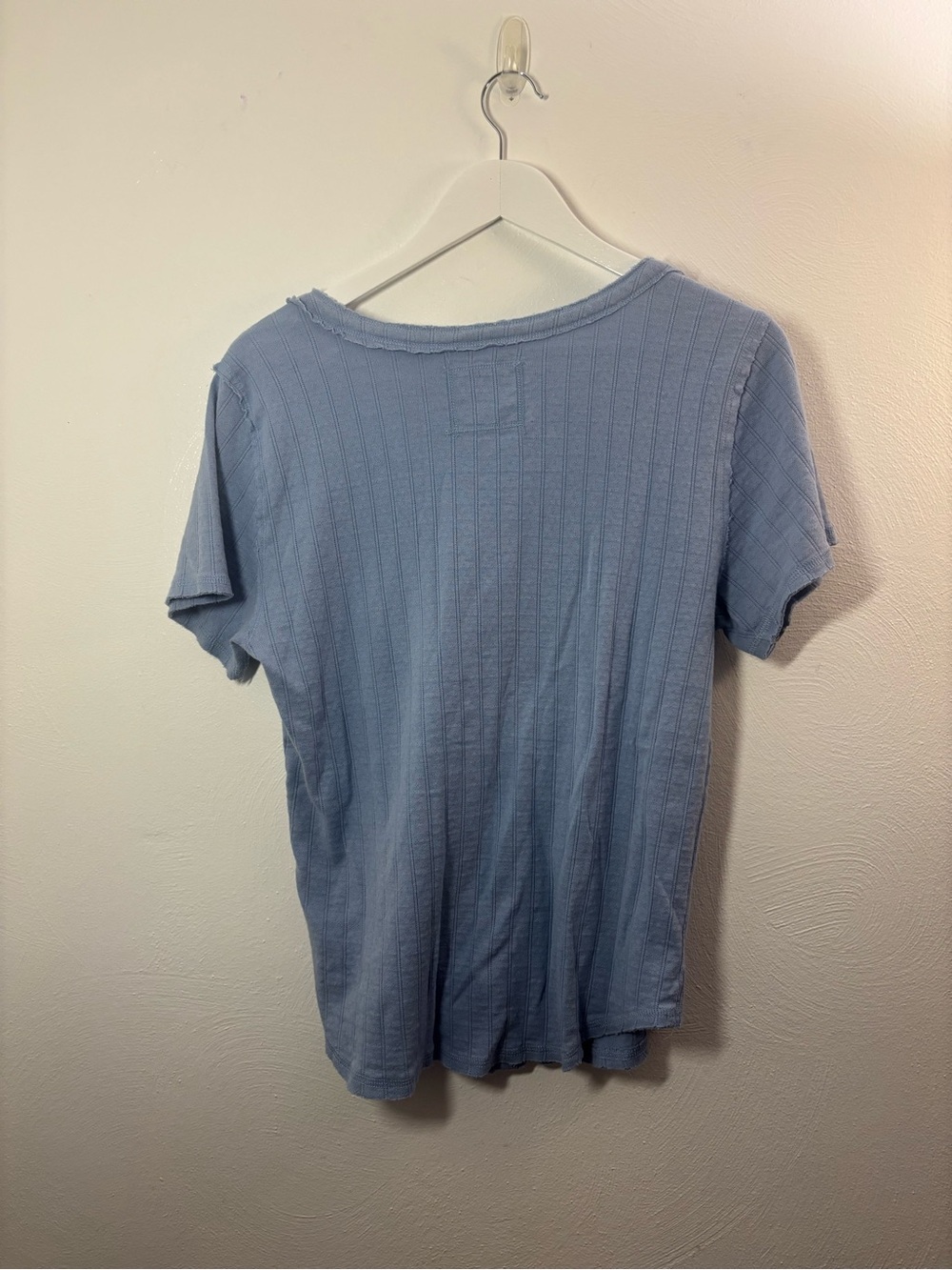 Aerie Blue Ribbed Short Sleeve Button-Front Top with Tie Size XL - Picture 2 of 9